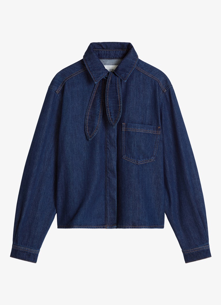 Marc O'Polo Denim Dames Blouse van denim met borstzak in de kleur Donkerblauw