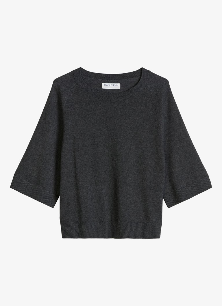 Marc O'Polo Denim Dames FIjngebreide trui met driekwart mouw in de kleur Donkergrijs