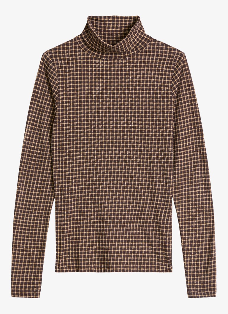 Marc O'Polo Denim Dames Trui met col en ruitdessin in de kleur Bruin