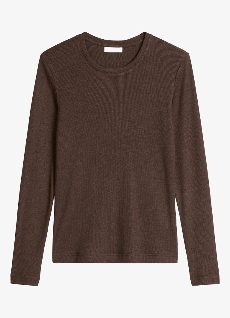 Marc O'Polo Denim Dames Longsleeve met met ronde hals in de kleur Hazelnootbruin