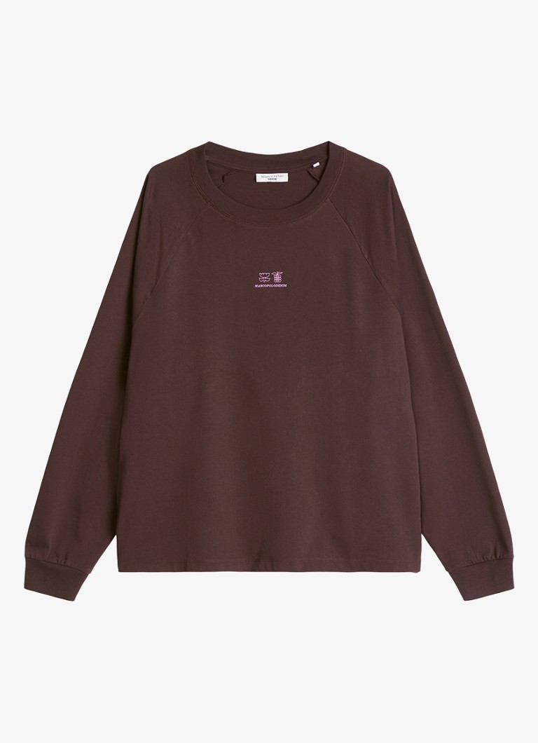 Marc O'Polo Denim Dames Longsleeve met logo in de kleur Donkerbruin