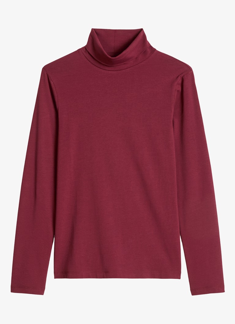 Marc O'Polo Denim Dames Longsleeve met col in de kleur Donkerrood
