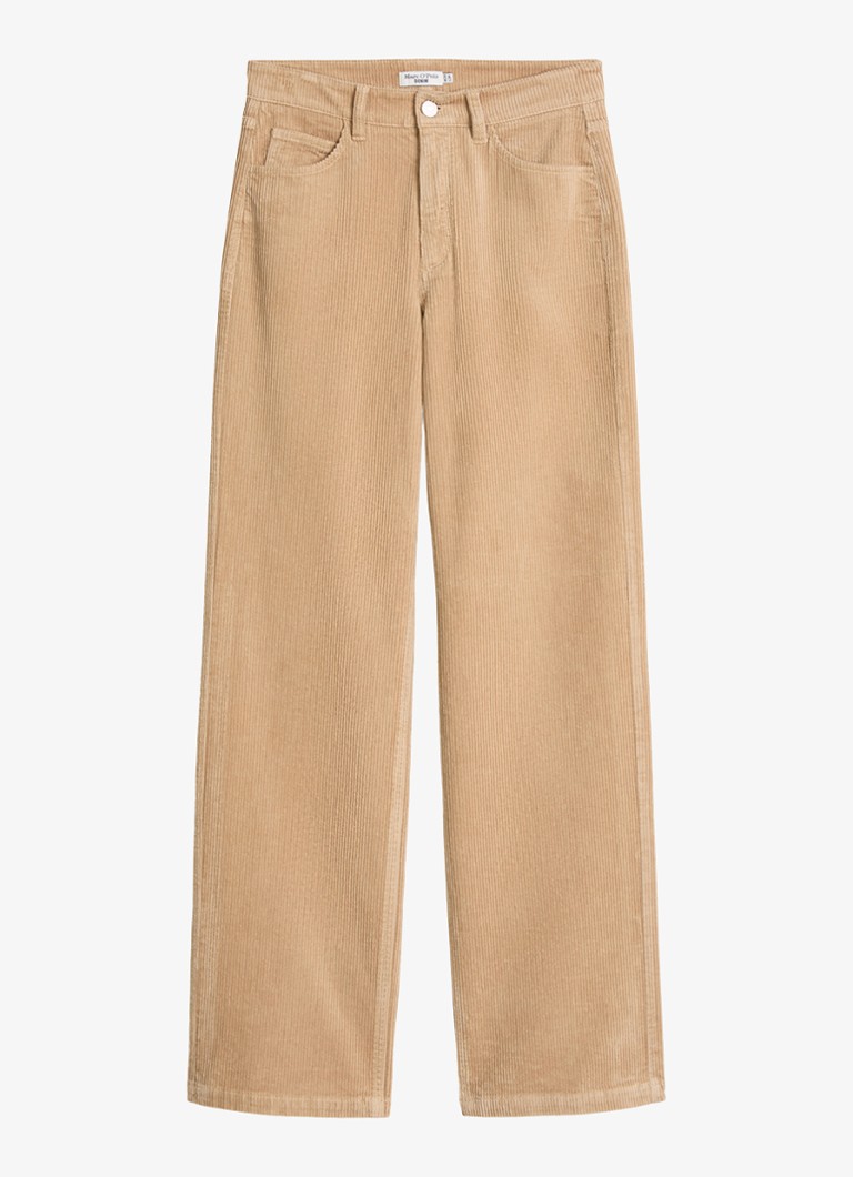Marc O'Polo Denim Dames High waist straight fit broek van corduroy in de kleur Beige