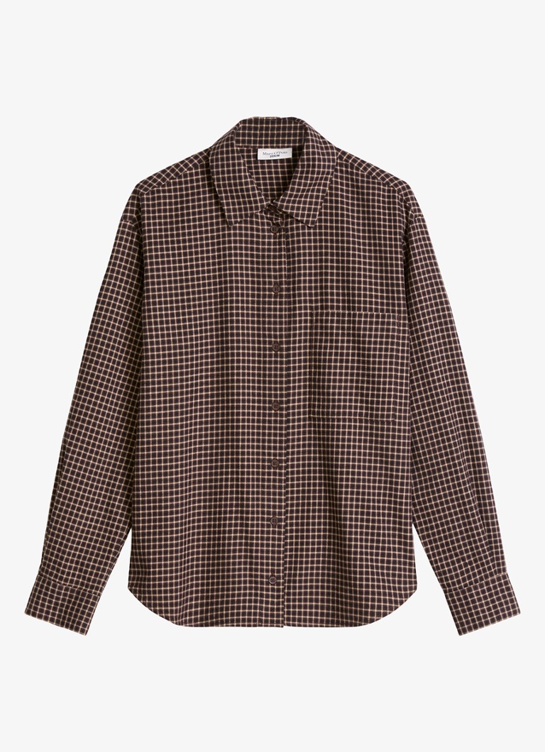 Marc O'Polo Denim Dames Blouse met ruitdessin in de kleur Zwart