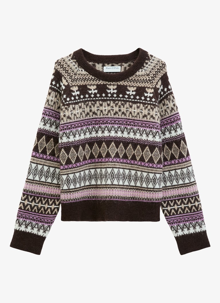 Marc O'Polo Denim Dames Grofgebreide trui met grafische print in de kleur Bruin