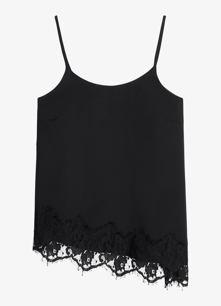 Marc O'Polo Denim Dames Spaghetti top met asymmetrische zoom in de kleur Zwart