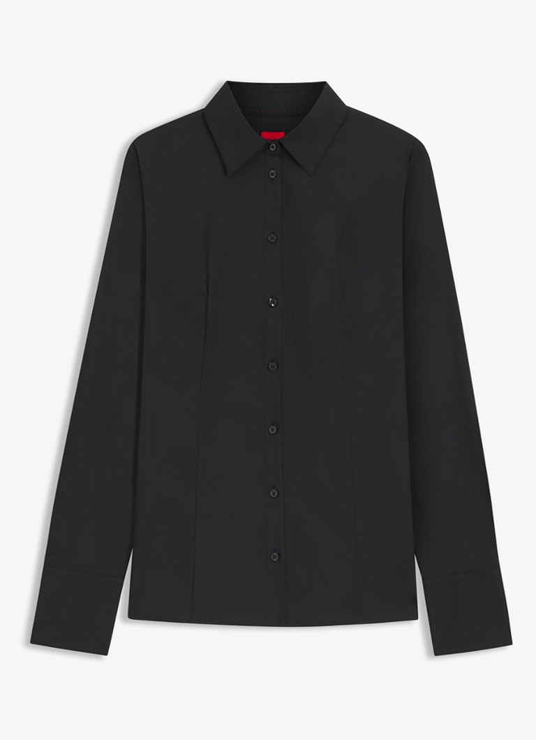 HUGO Dames The Fitted Shirt blouse met stretch in de kleur Zwart