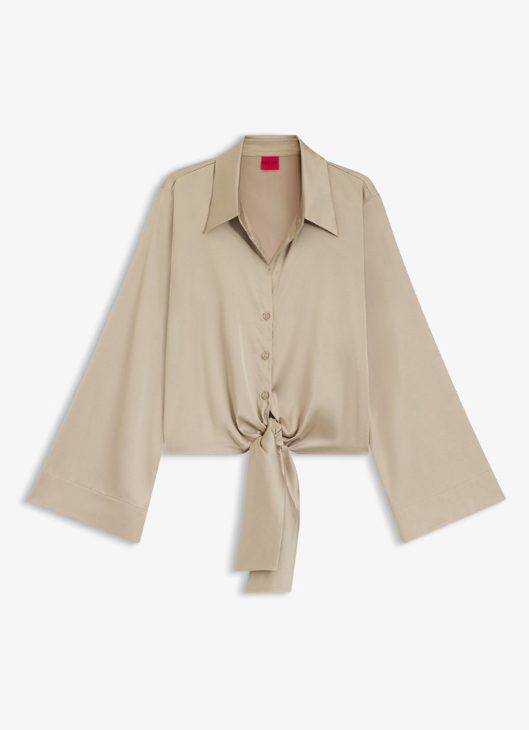 HUGO Dames Blouse met geknoopt detail in de kleur Light/Pastel Brown-232 / Bruin
