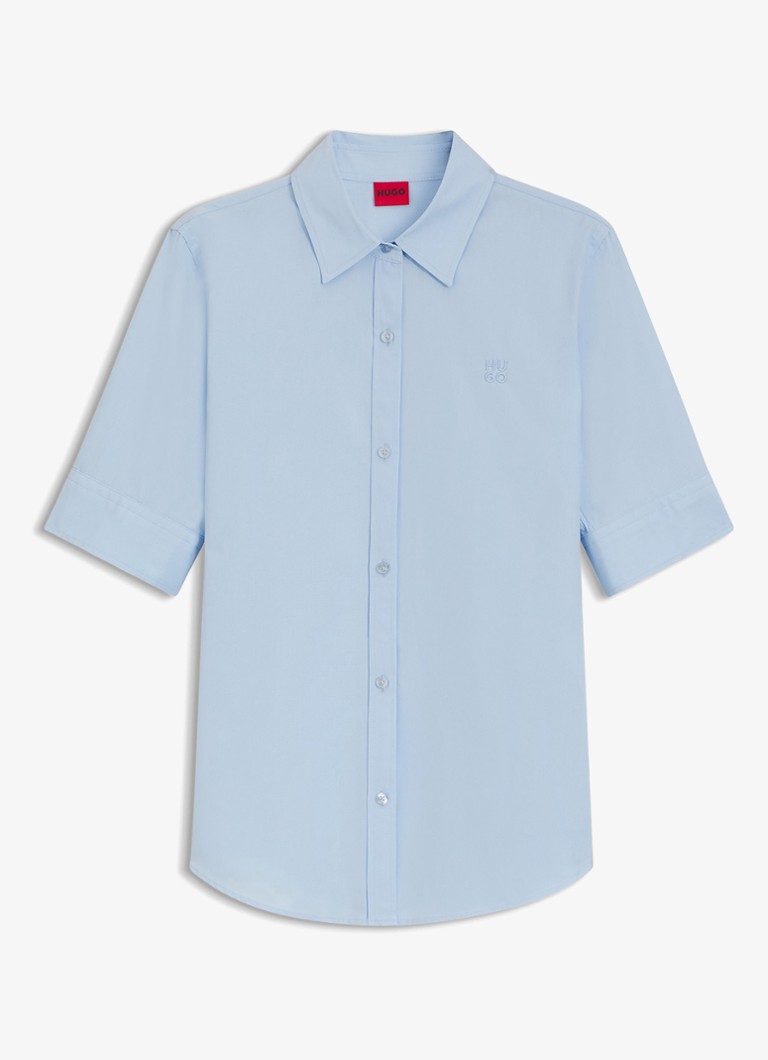 HUGO Dames Sarepla blouse met logoborduring in de kleur Open Blue-476 / Blauw