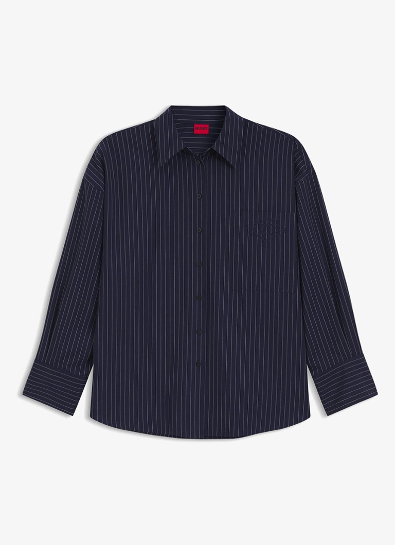 HUGO Dames Blouse met krijtstreep in de kleur Donkerblauw