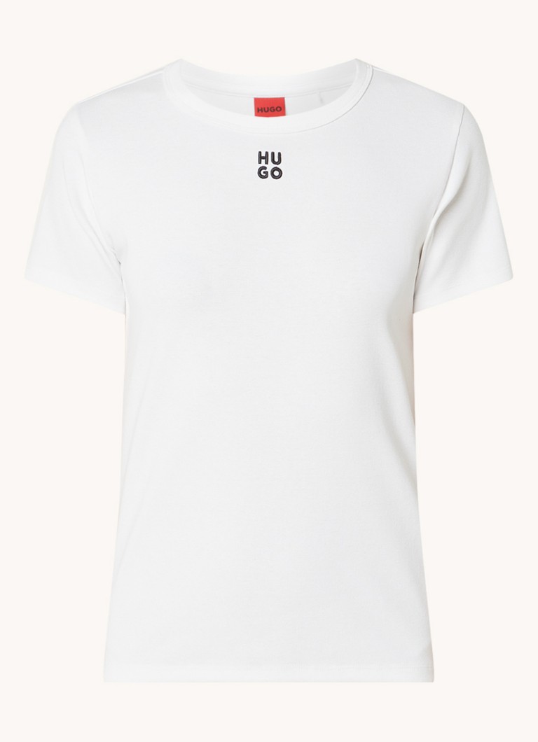 HUGO Dames Deloris T-shirt met logoborduring in de kleur Wit