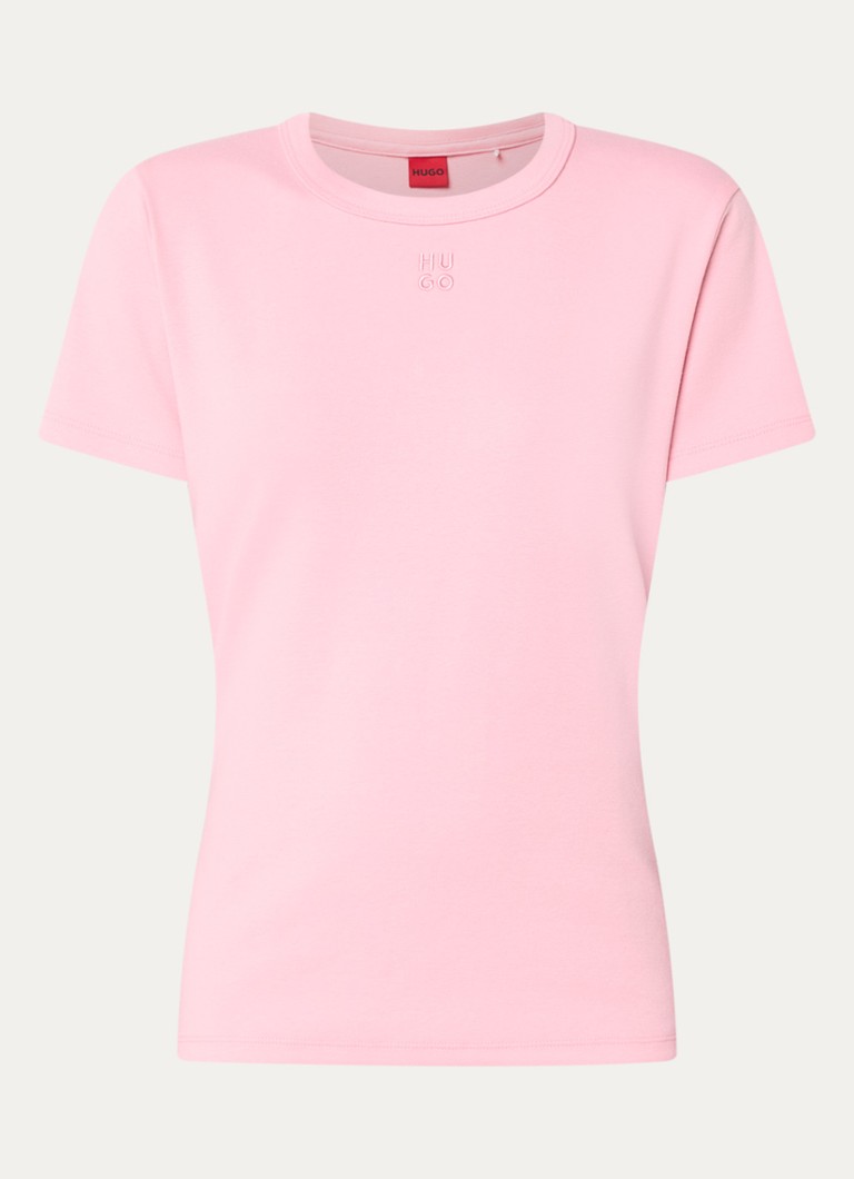 HUGO Dames Deloris T-shirt met logoborduring in de kleur Lichtroze
