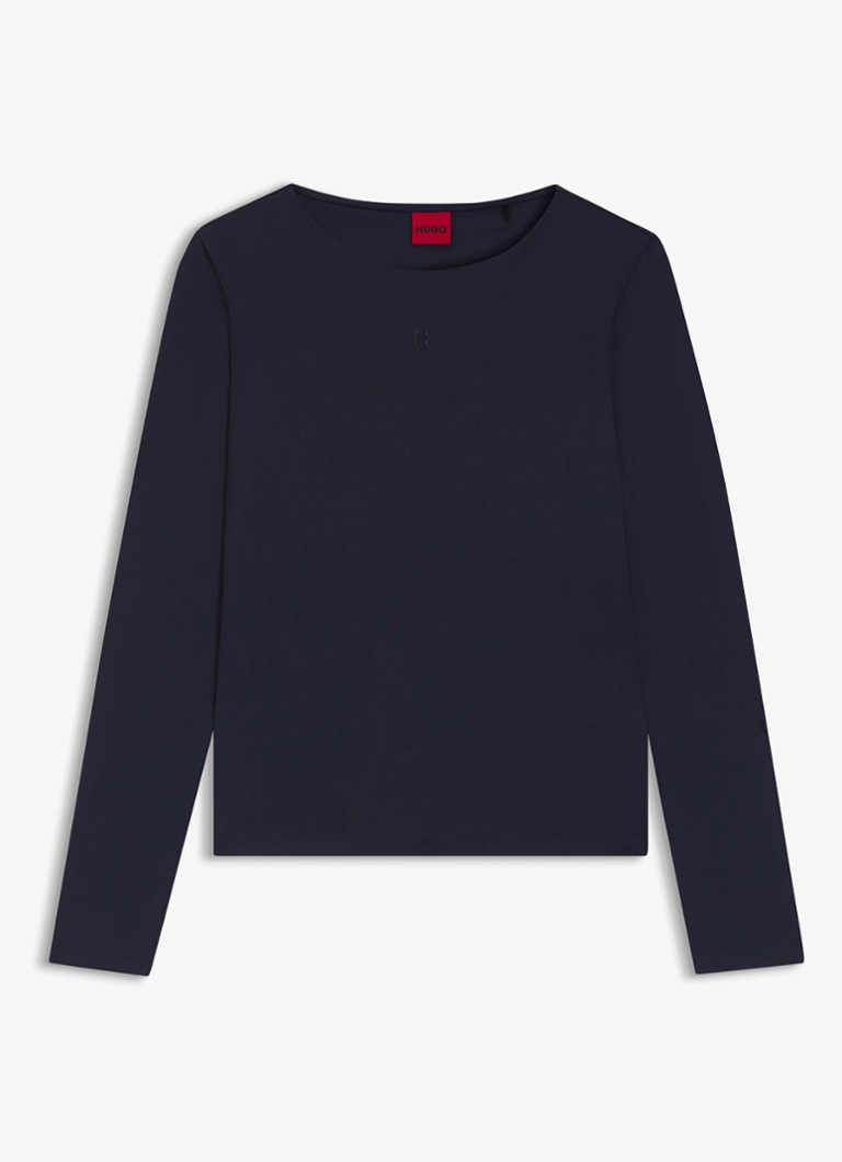 HUGO Dames Dasaiia longsleeve met logo in de kleur Donkerblauw