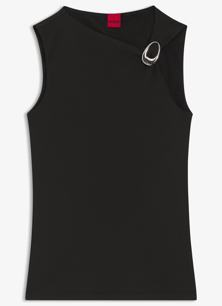 HUGO Dames Mouwloze top met logogesp in de kleur Zwart