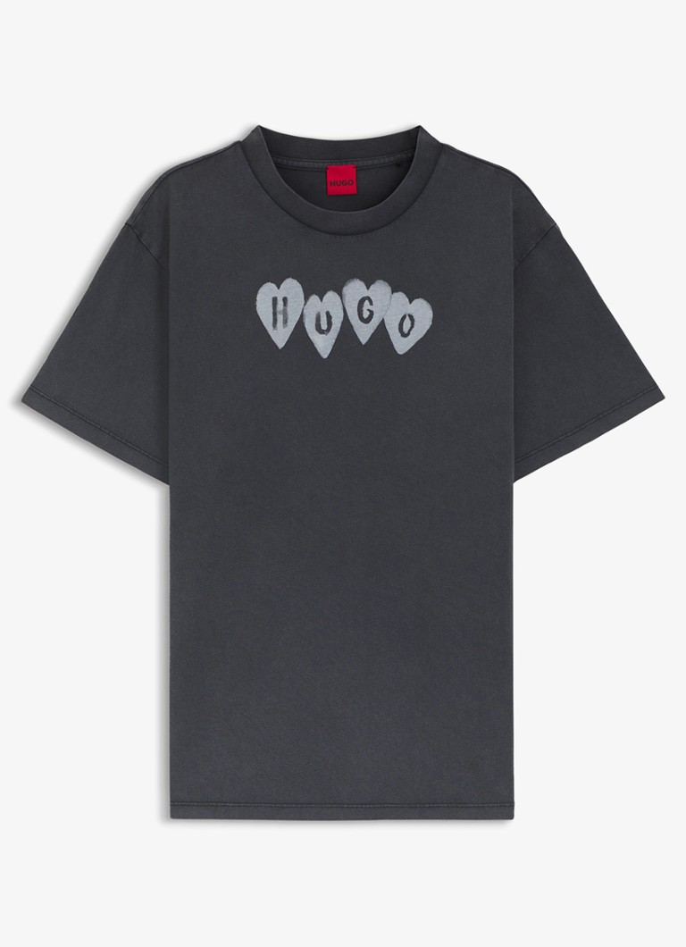 HUGO Dames T-shirt met logo in de kleur Donkergrijs