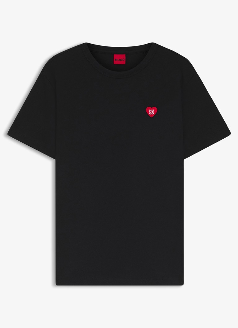 HUGO Dames T-shirt van katoenen jersey met hartlogo in de kleur Zwart