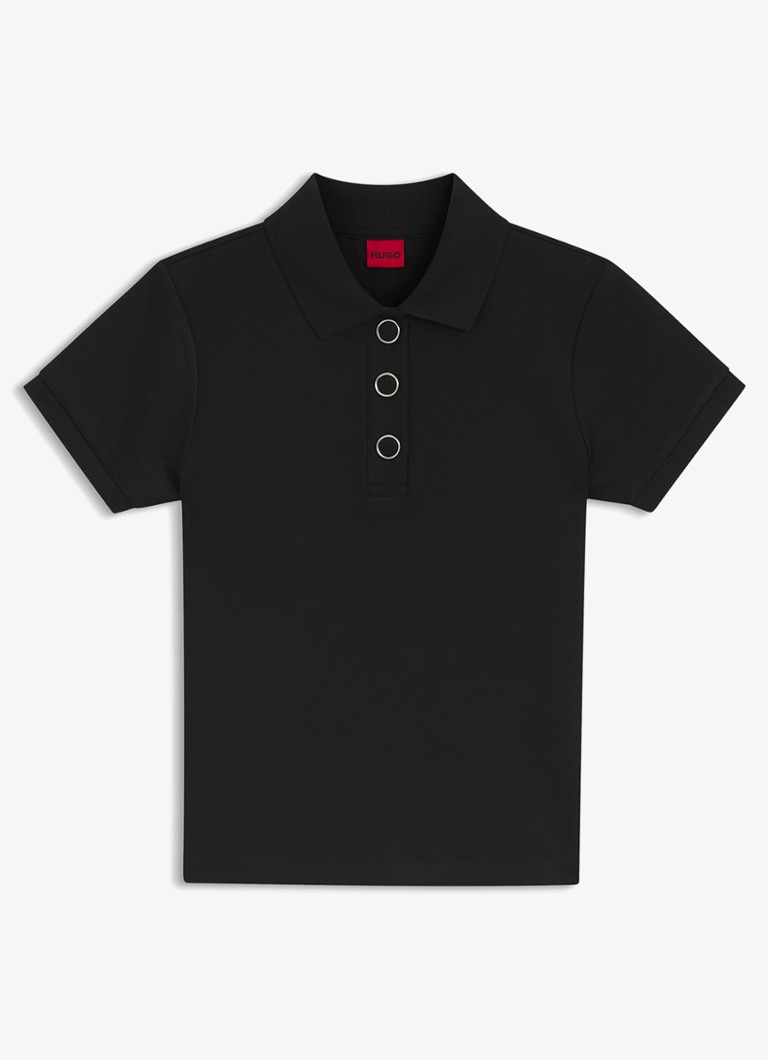 HUGO Dames Slim fit polo met logo in de kleur Zwart