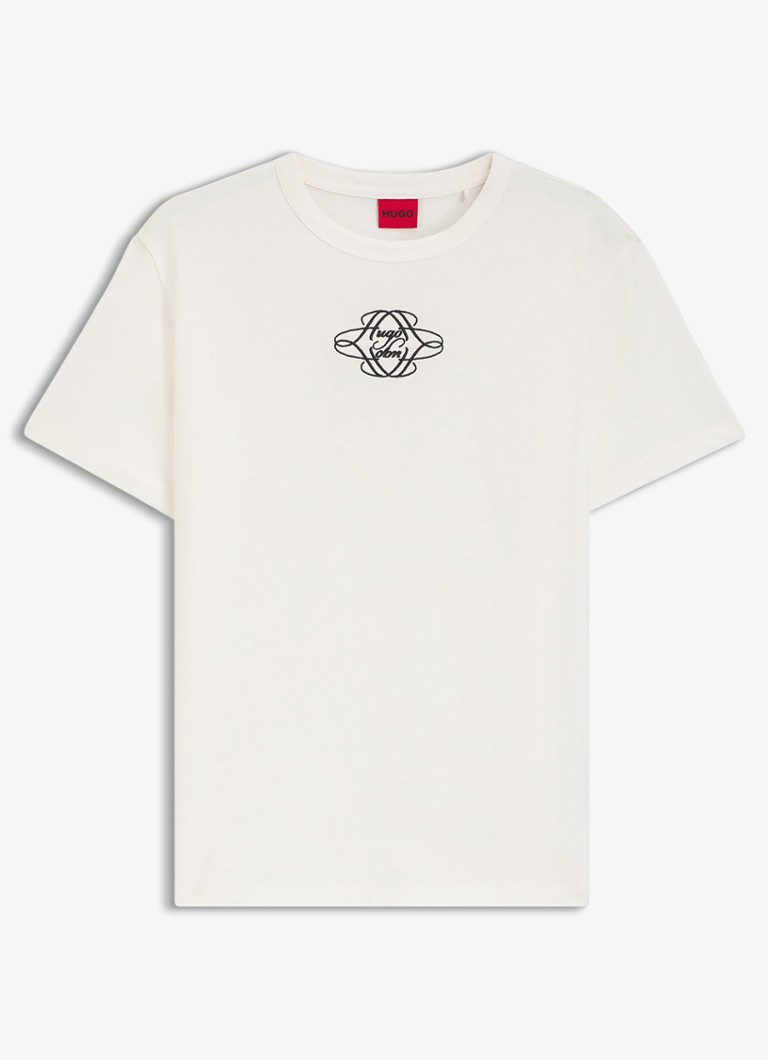 HUGO Dames T-shirt met logoborduring in de kleur Wit