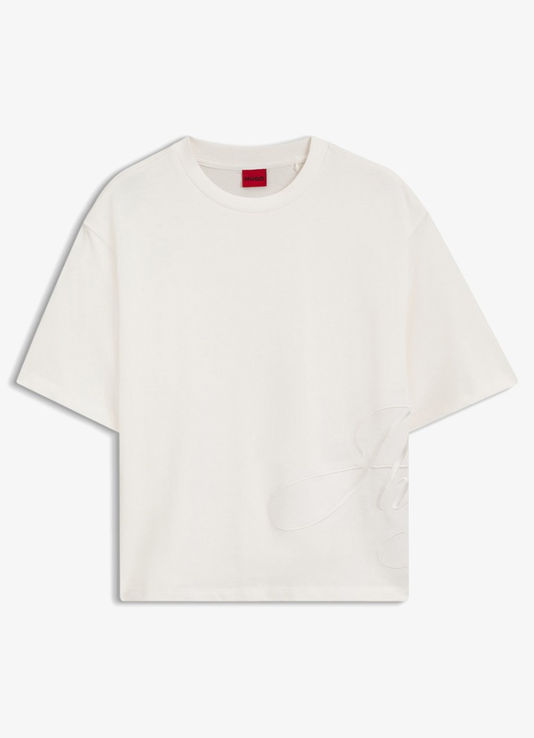 HUGO Dames T-shirt met logoborduring in de kleur Wit