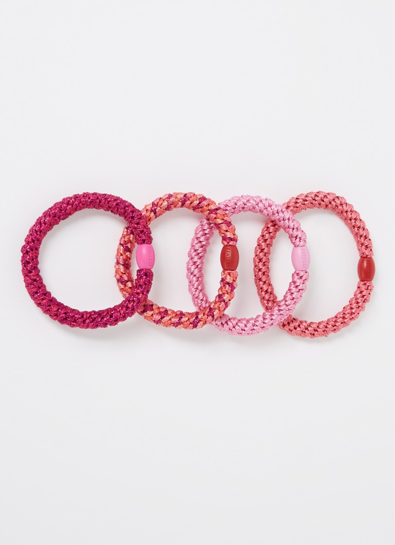 Bon Dep Meisjes Kknekki gevlochten haarelastiekjes met lurex in 4-pack in de kleur Roze, maat: PINK