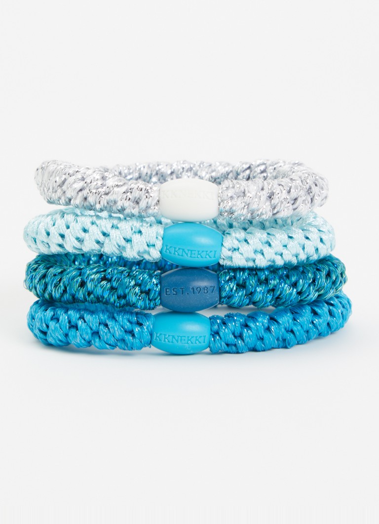 Bon Dep Meisjes Kknekki gevlochten haarelastiekjes met lurex in 4-pack in de kleur Blauw, maat: OS