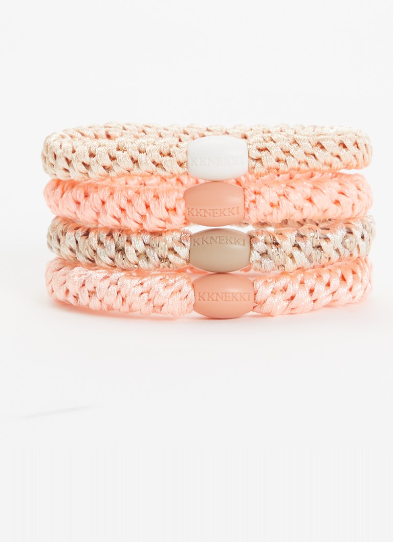Bon Dep Knekki gevlochten haarelastiekjes met lurex in 4-pack in de kleur Roze, maat: OS