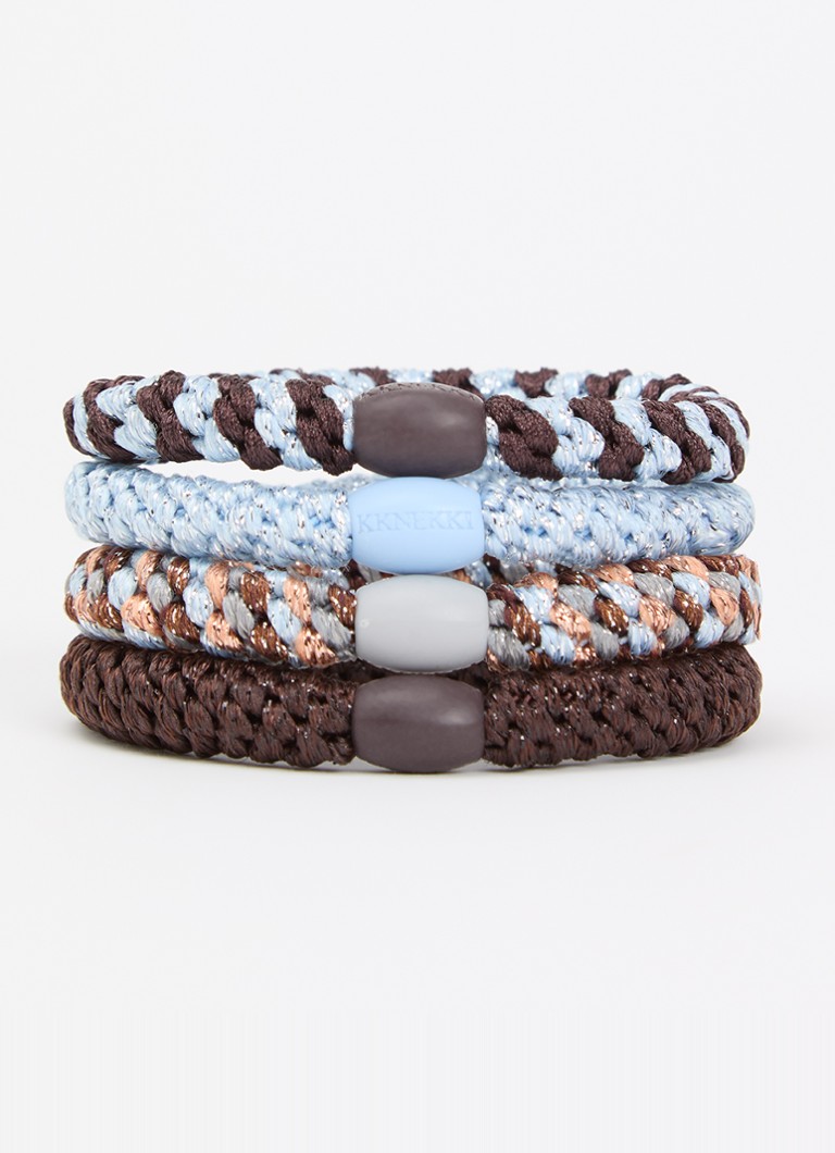 Bon Dep Dames Gevlochten haarelastiekjes met lurex in 4-pack