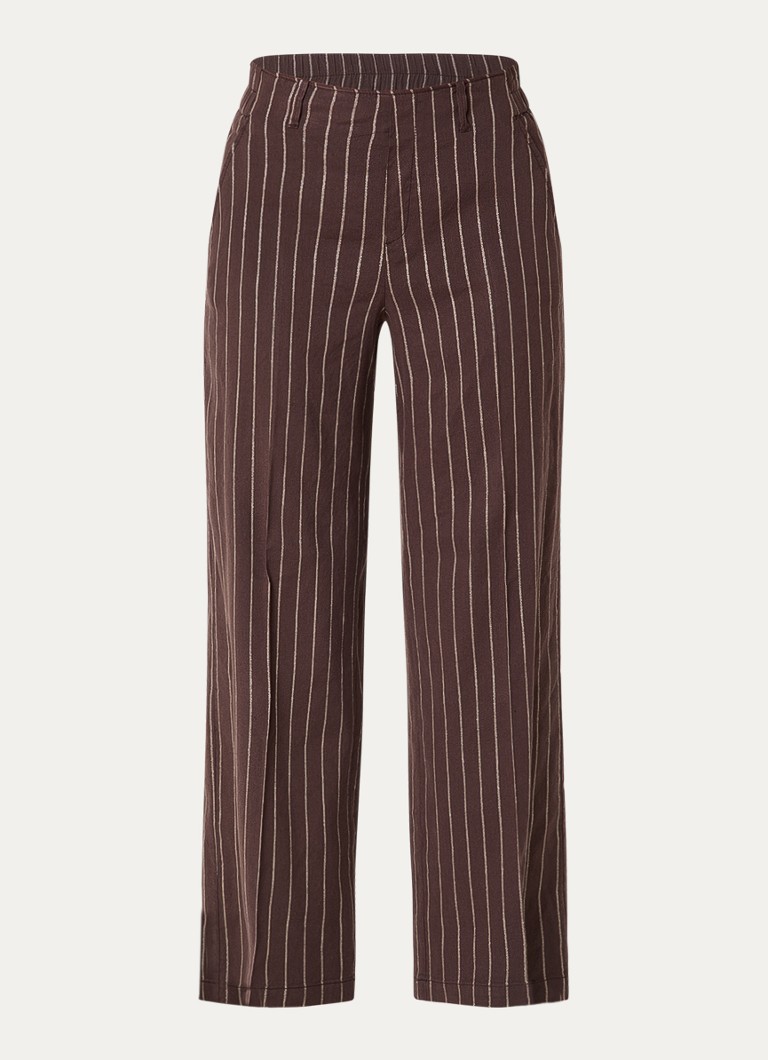 Rosner Studio Dames High waist wide fit pantalon met streepprint en lurex in de kleur Donkerbruin