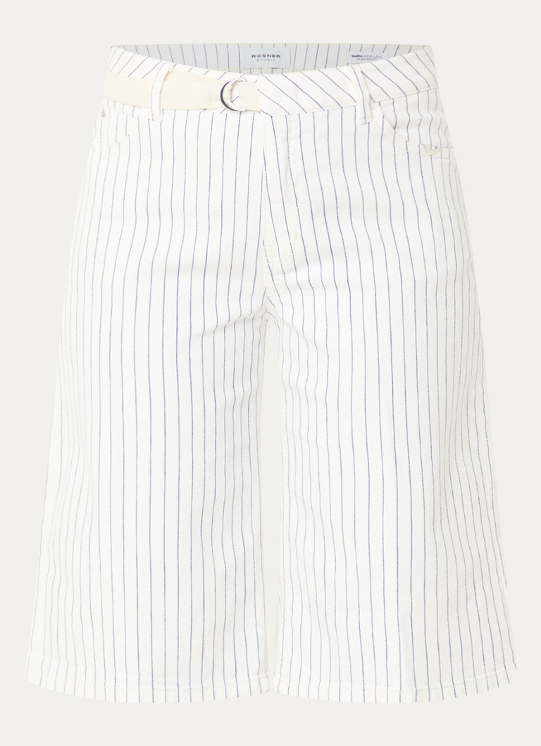 Rosner Studio Dames High waist wide fit korte broek met streepprint in de kleur Wit