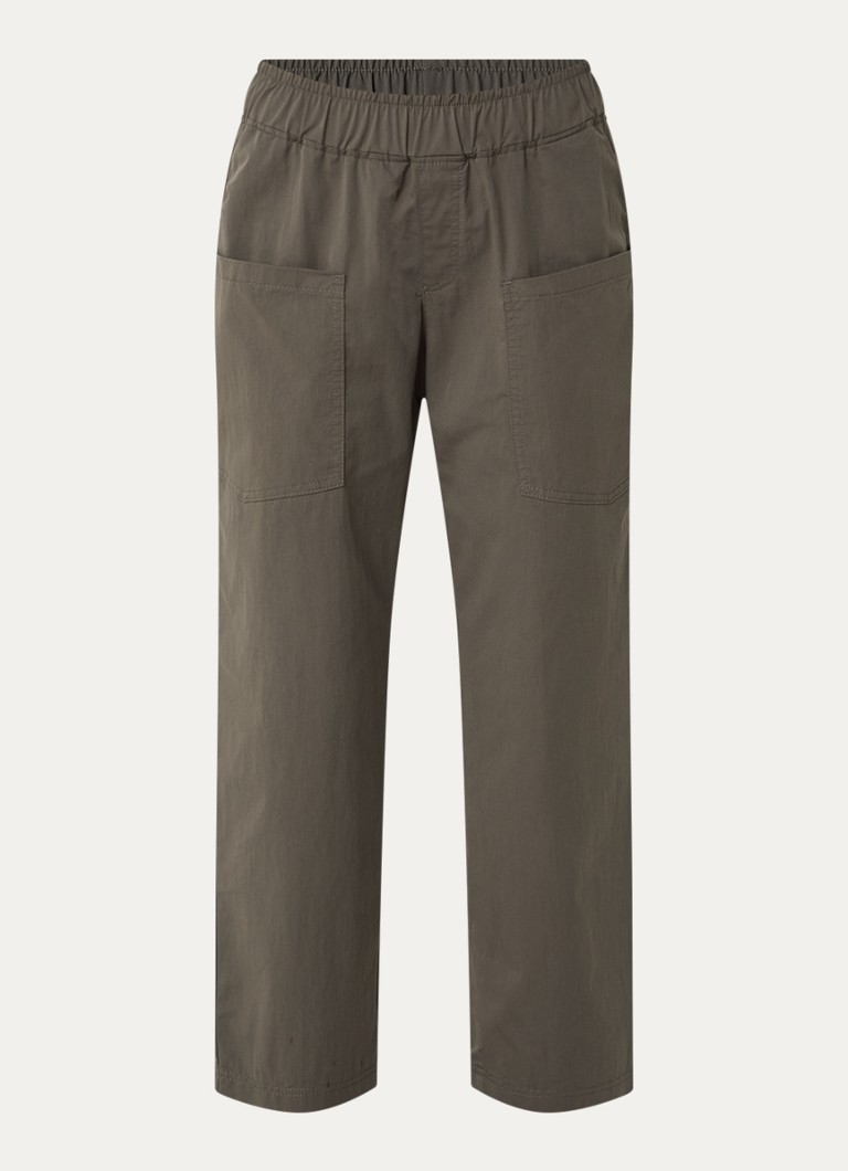 Rosner Studio Dames Mara mid waist straight fit broek met opgestikte zakken in de kleur Bronsgroen