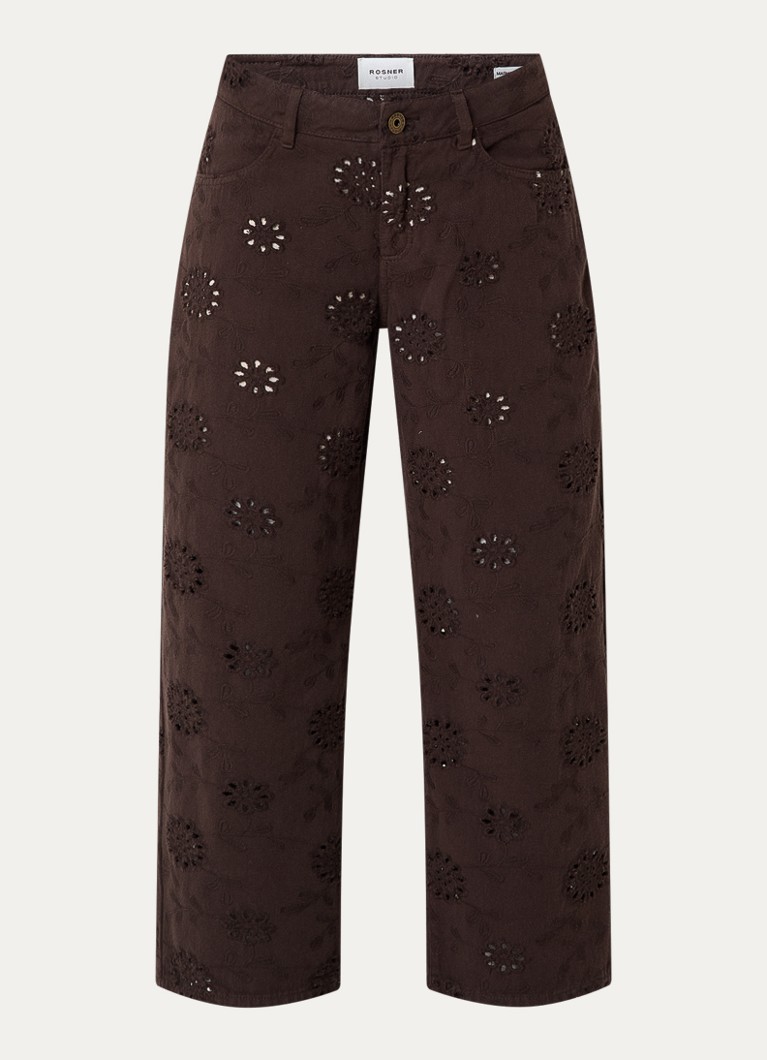 Rosner Studio Dames Masha mid waist straight leg jeans met opengewerkt dessin in de kleur Chocoladebruin