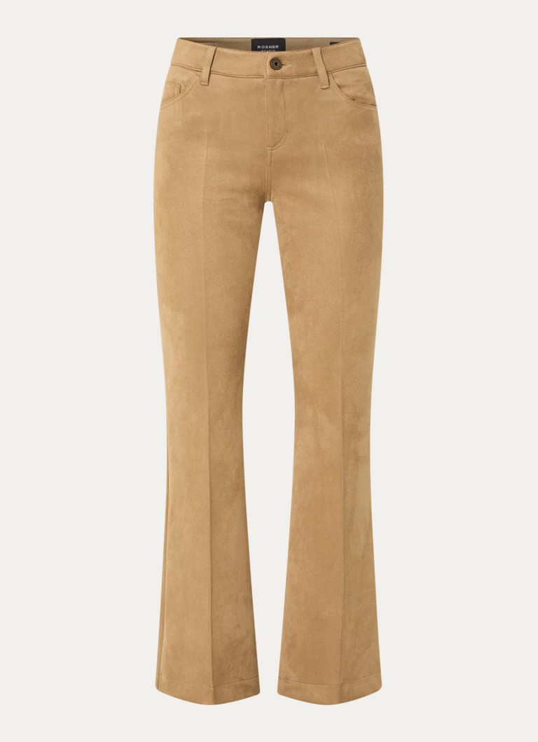 Rosner Studio Dames Antonia mid waist flared fit broek van imitatiesuède in de kleur Camel