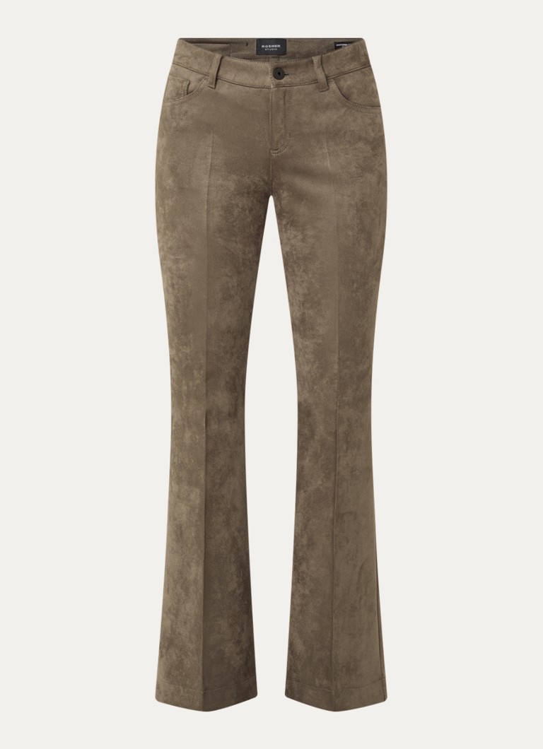 Rosner Studio Dames Antonia mid waist flared fit broek van imitatiesuède in de kleur Groen