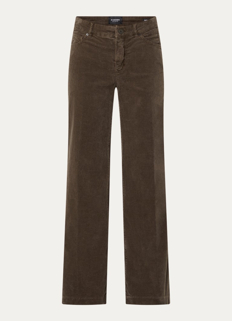 Rosner Studio Dames Audrey high waist wide fit broek van corduroy in de kleur Donkerbruin