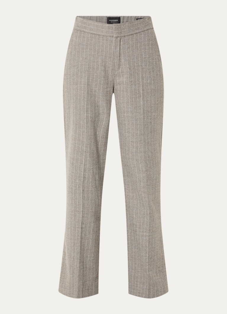 Rosner Studio Dames Mara high waist bootcut fit pantalon in wolblend met streepprint in de kleur Taupe