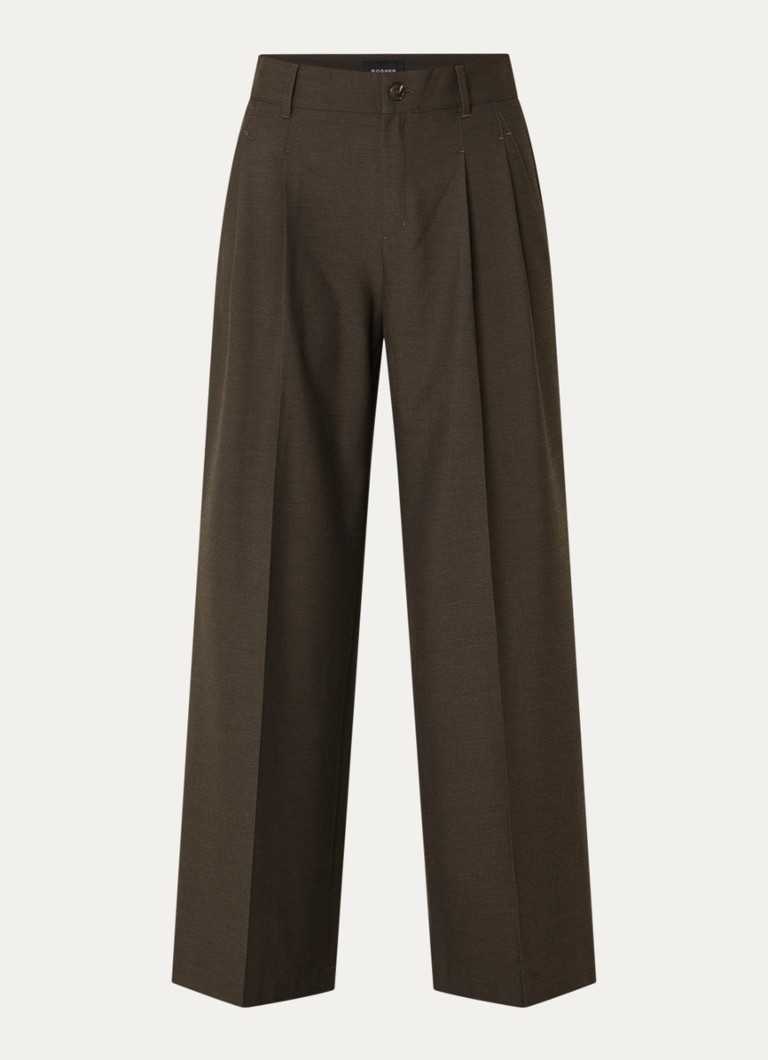 Rosner Studio Dames Mara high waist loose fit pantalon met gemêleerd dessin in de kleur Chocoladebruin
