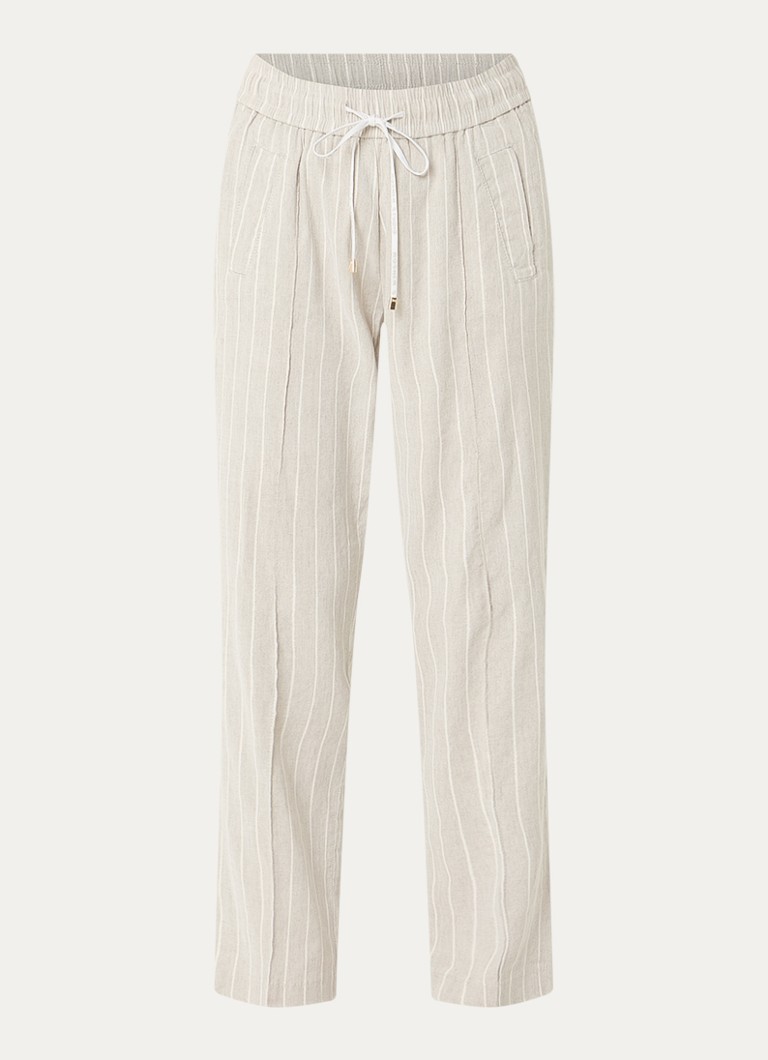 Rosner Studio Dames May mid waist slim fit cropped chino in linnenblend in de kleur Donkerbeige