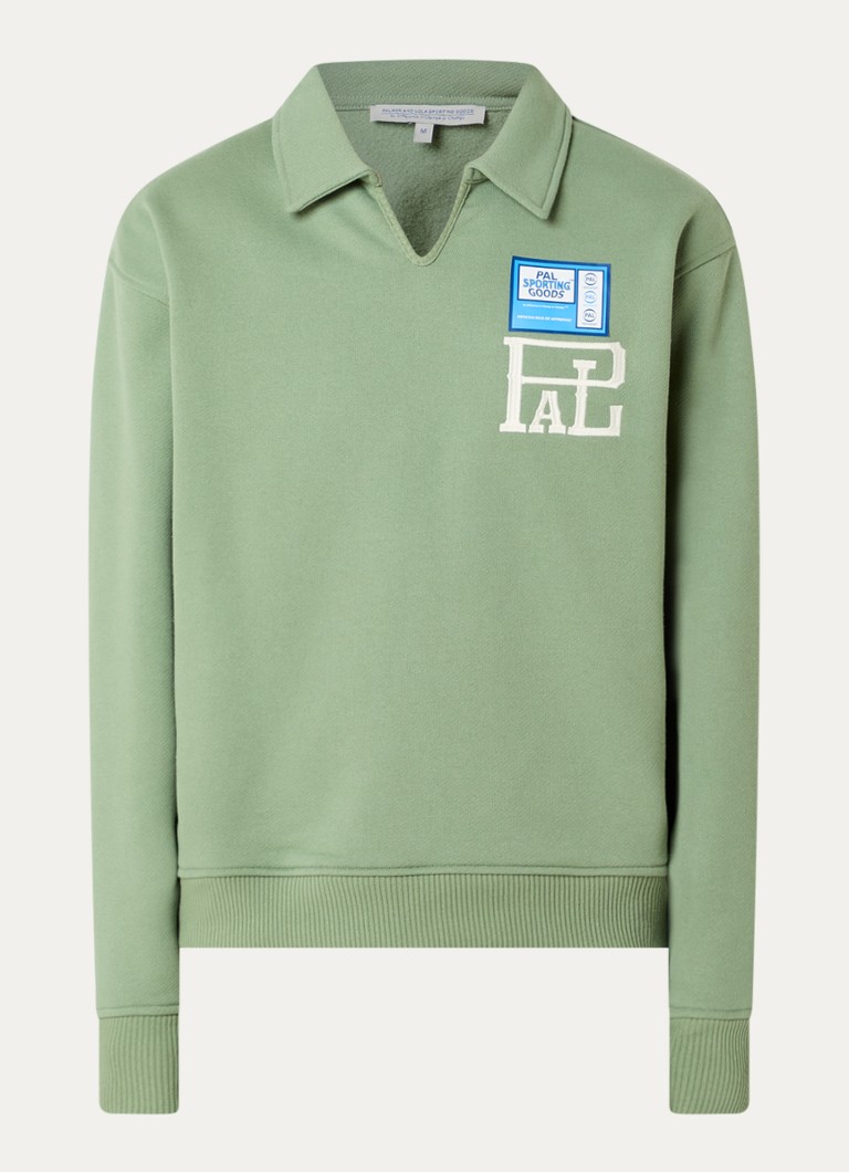 PAL Sporting Goods Heren P&L sweater met logoborduring en polokraag in de kleur Lindegroen, maat: XL