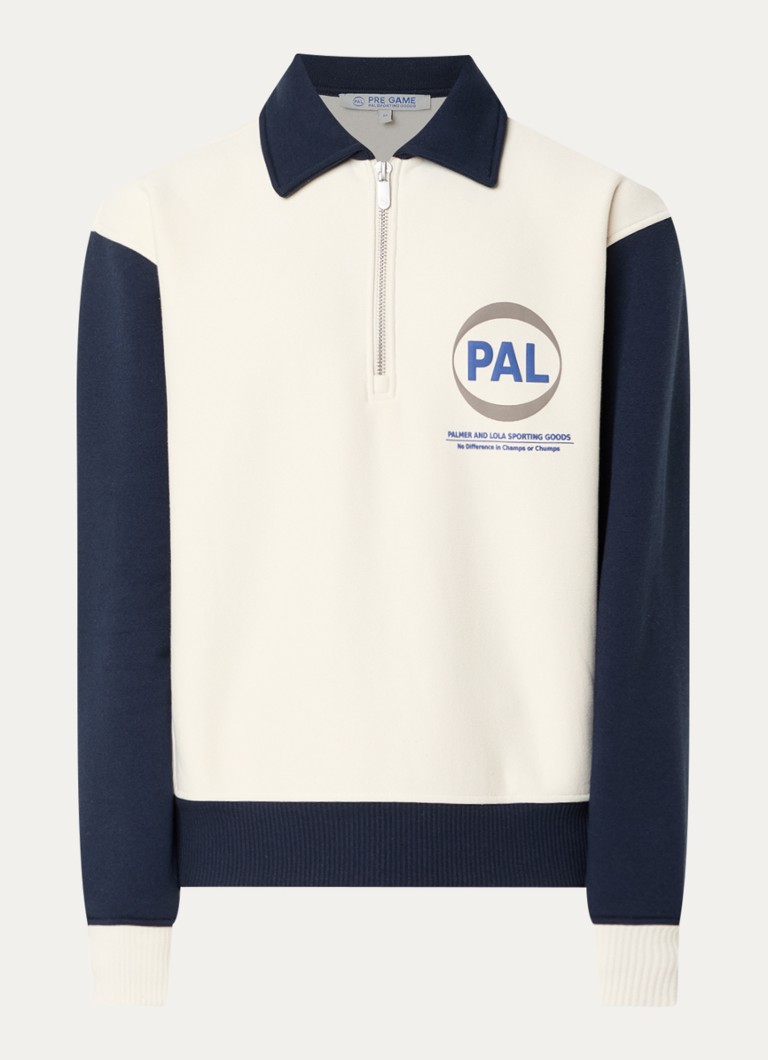 PAL Sporting Goods Heren Pre Game sweater met halve rits en logo in de kleur Gebroken wit, maat: M