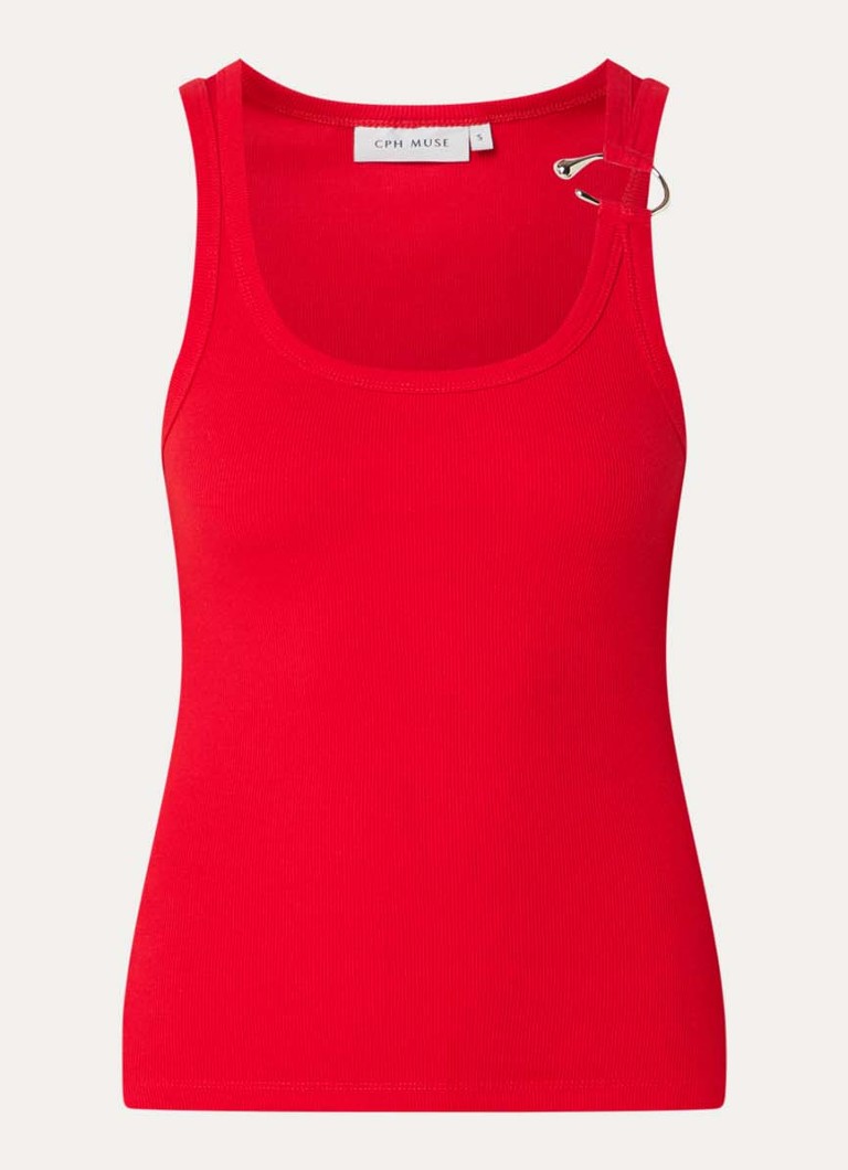 Copenhagen Muse Dames Siv tanktop met ribstructuur en ringdetail in de kleur Rood, maat: XL