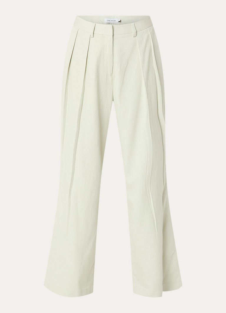 Copenhagen Muse Dames High waist wide fit broek met steekzakken in de kleur Lindegroen, maat: M