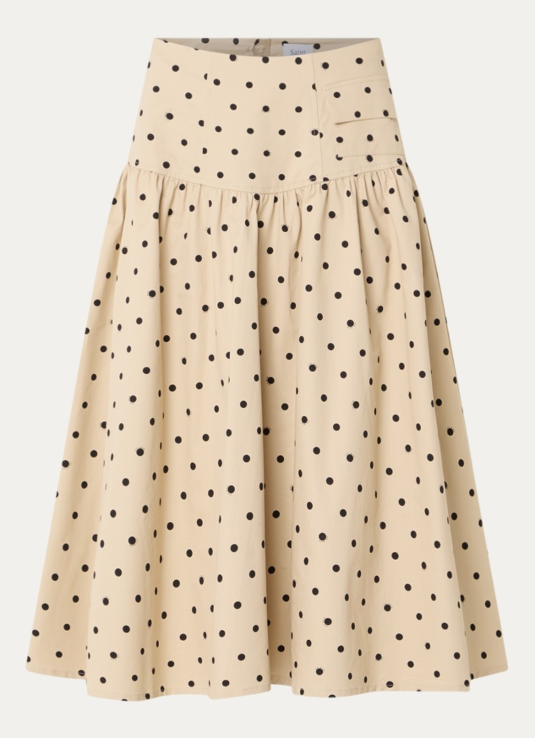 Copenhagen Muse Dames CMDottie midi A-lijn rok met stippenprint in de kleur Beige, maat: S