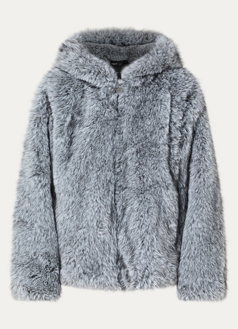 Copenhagen Muse Dames CMFluffy jack van imitatiebont met capuchon in de kleur Grijs, maat: S/M