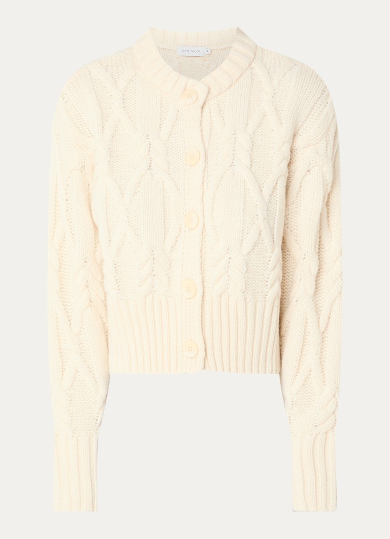 Copenhagen Muse Dames CMMagle kabelgebreid vest in wolblend in de kleur Creme, maat: S