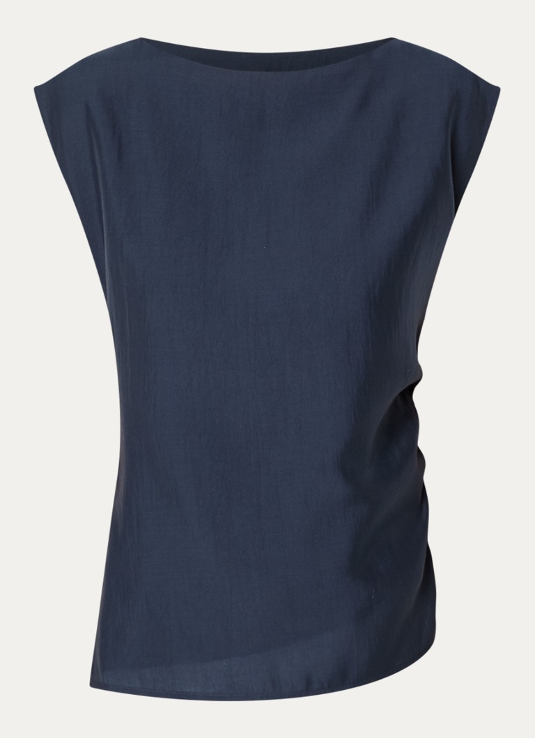 Copenhagen Muse Dames CMMolly mouwloze tuniek met ruches en asymmetrische zoom in de kleur Donkerblauw, maat: S