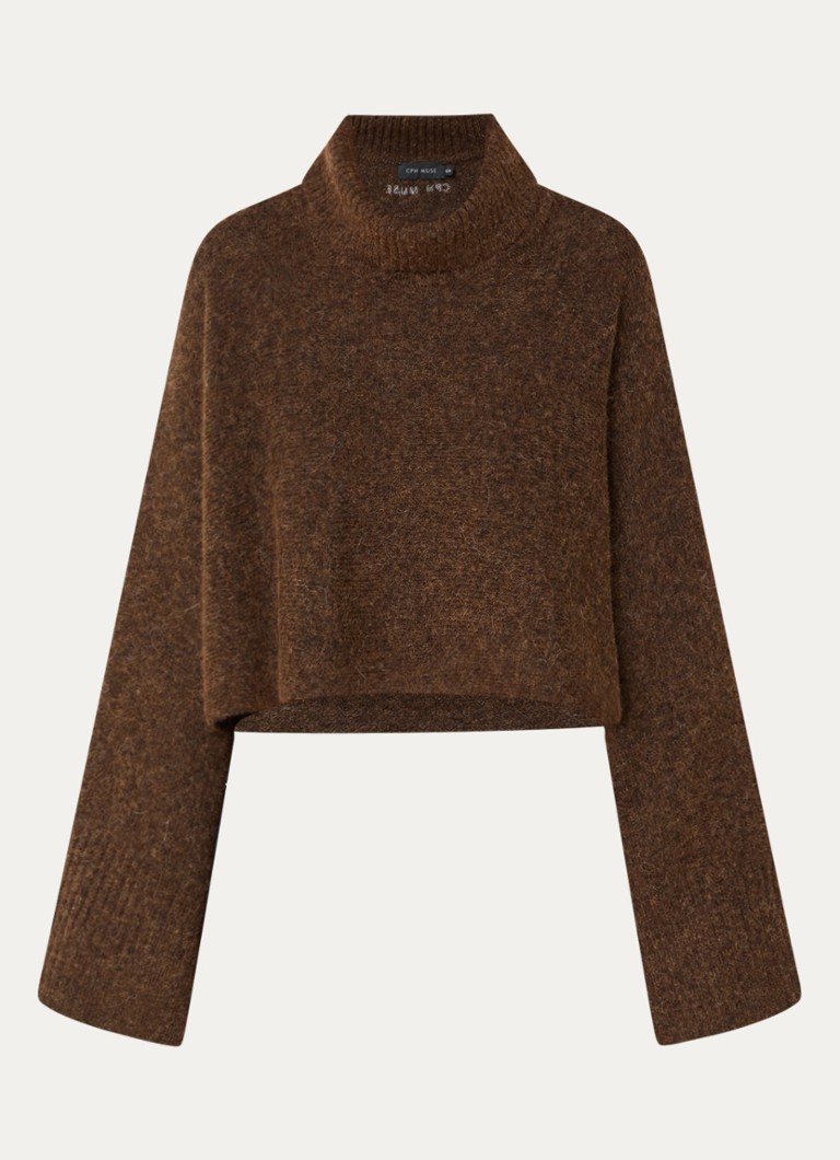 Copenhagen Muse Dames CMRylia grofgebreide cropped pullover in alpaca wolblend met col in de kleur Bruin, maat: S/M