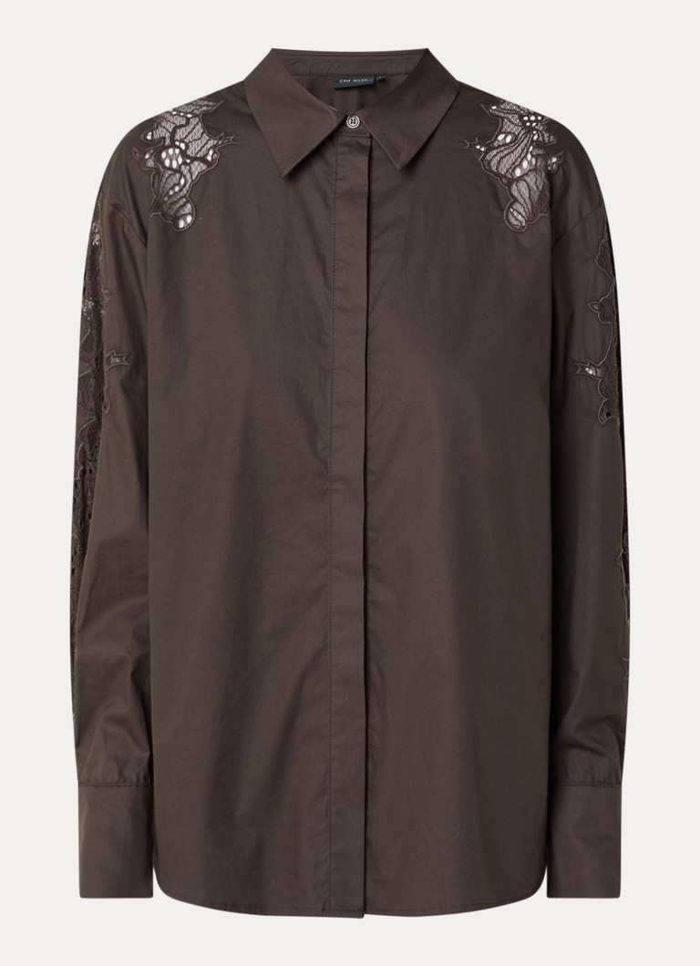 Copenhagen Muse Dames CMShirley blouse met details van kant in de kleur Donkerbruin, maat: S