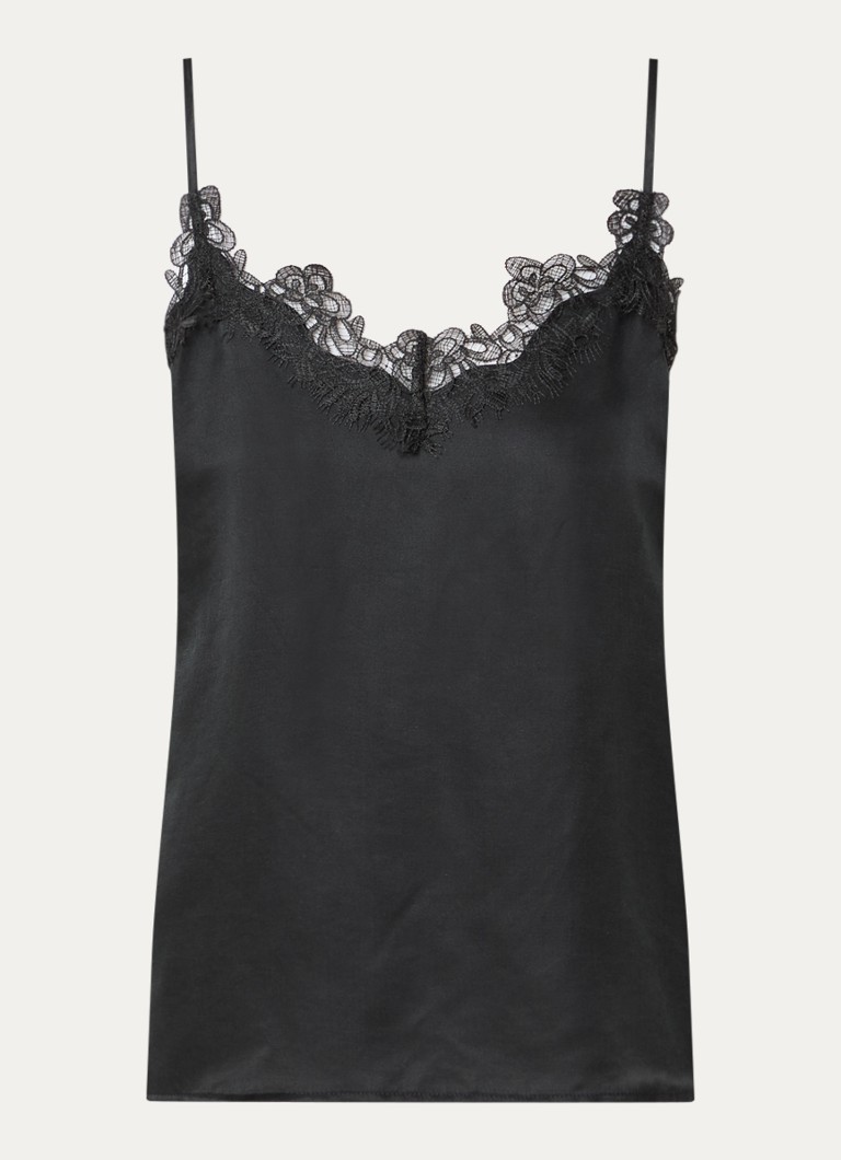 Copenhagen Muse Dames CMSilia spaghetti top van satijn met details van kant in de kleur Zwart, maat: L