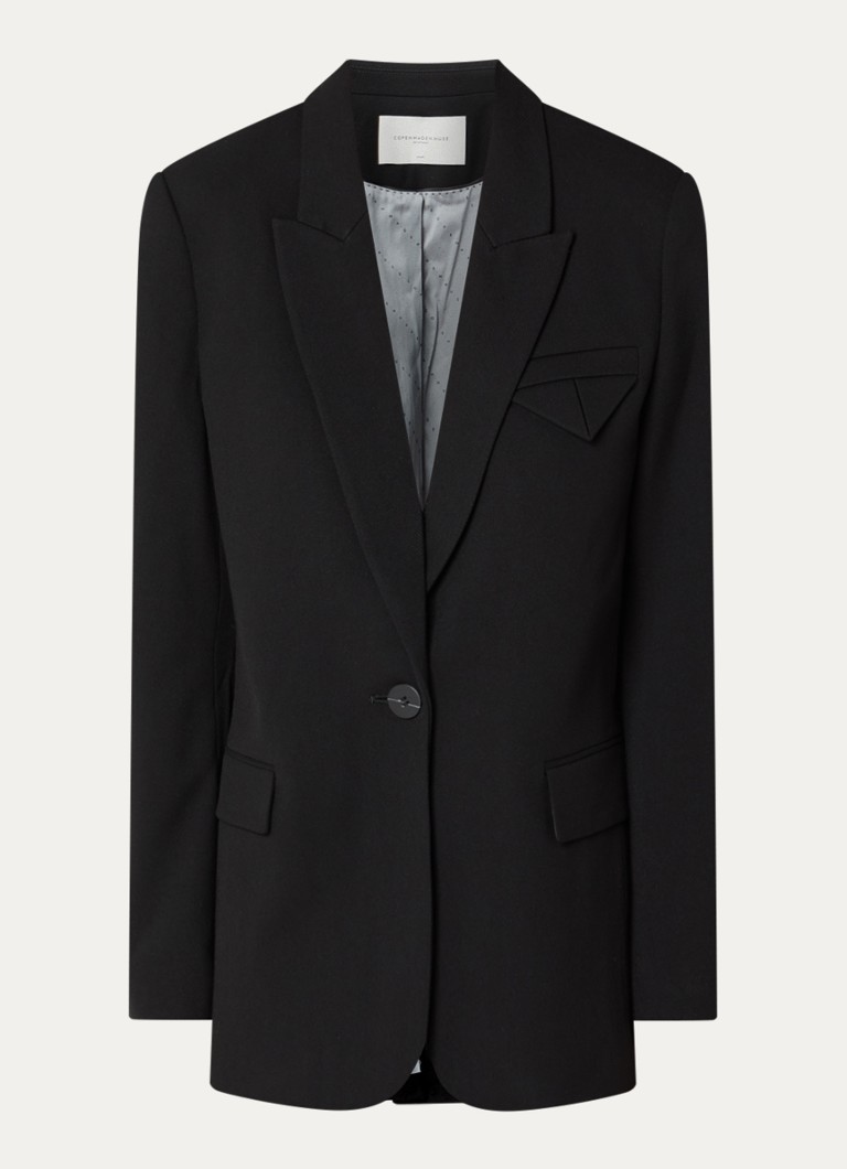 Copenhagen Muse Dames Blazer met klepzakken en schoudervulling in de kleur Zwart, maat: M