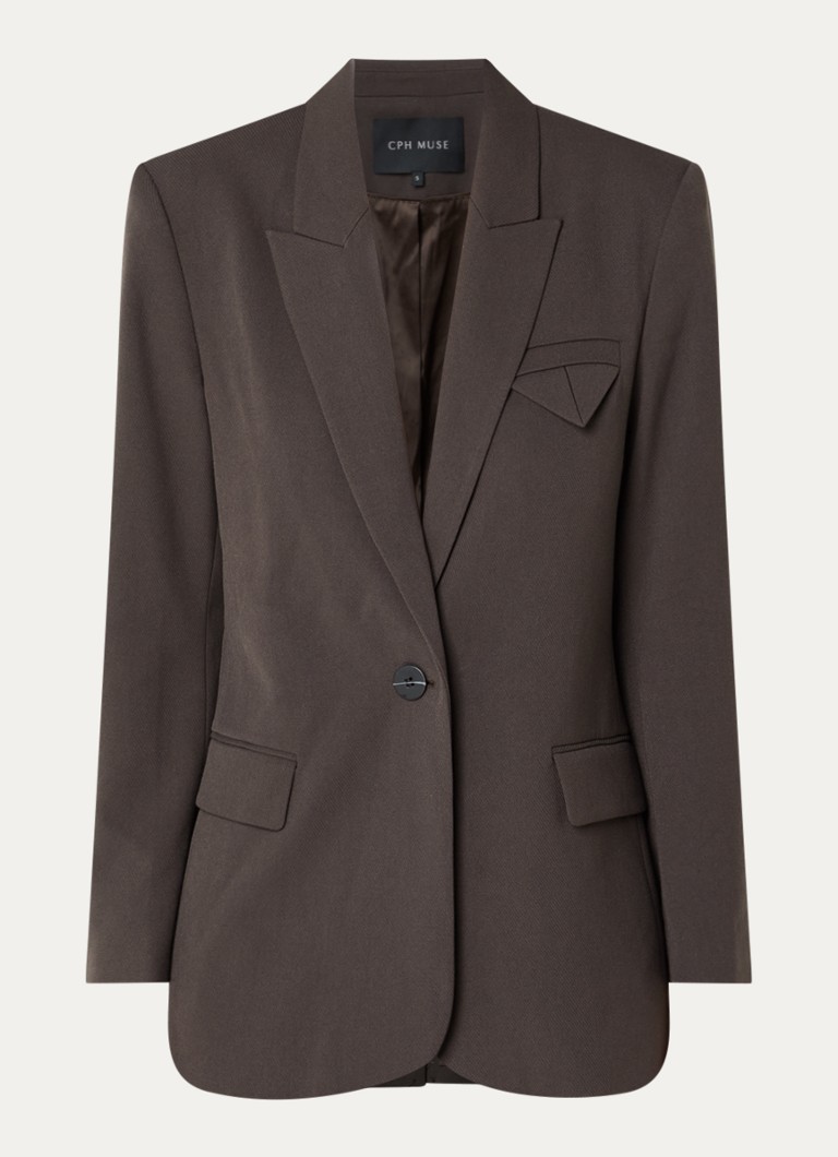 Copenhagen Muse Dames CMTailor blazer met klepzakken en schoudervulling in de kleur Donkerbruin, maat: XS